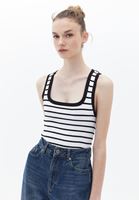 Women White/Black Cotton Blended Square Neck Singlet