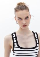 Women White/Black Cotton Blended Square Neck Singlet