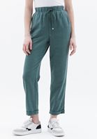 Bayan Yeşil Keten Karışımlı Carrot-Fit Pantolon