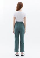Bayan Yeşil Keten Karışımlı Carrot-Fit Pantolon