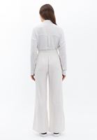 Bayan Bej Keten Karışımlı Wide-Leg Pantolon