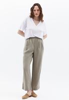 Bayan Gri Keten Straight-Fit Pantolon