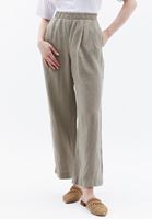 Bayan Gri Keten Straight-Fit Pantolon