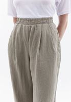 Bayan Gri Keten Straight-Fit Pantolon