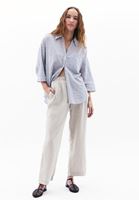 Bayan Bej Keten Straight-Fit Pantolon