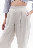 Bayan Bej Keten Straight-Fit Pantolon