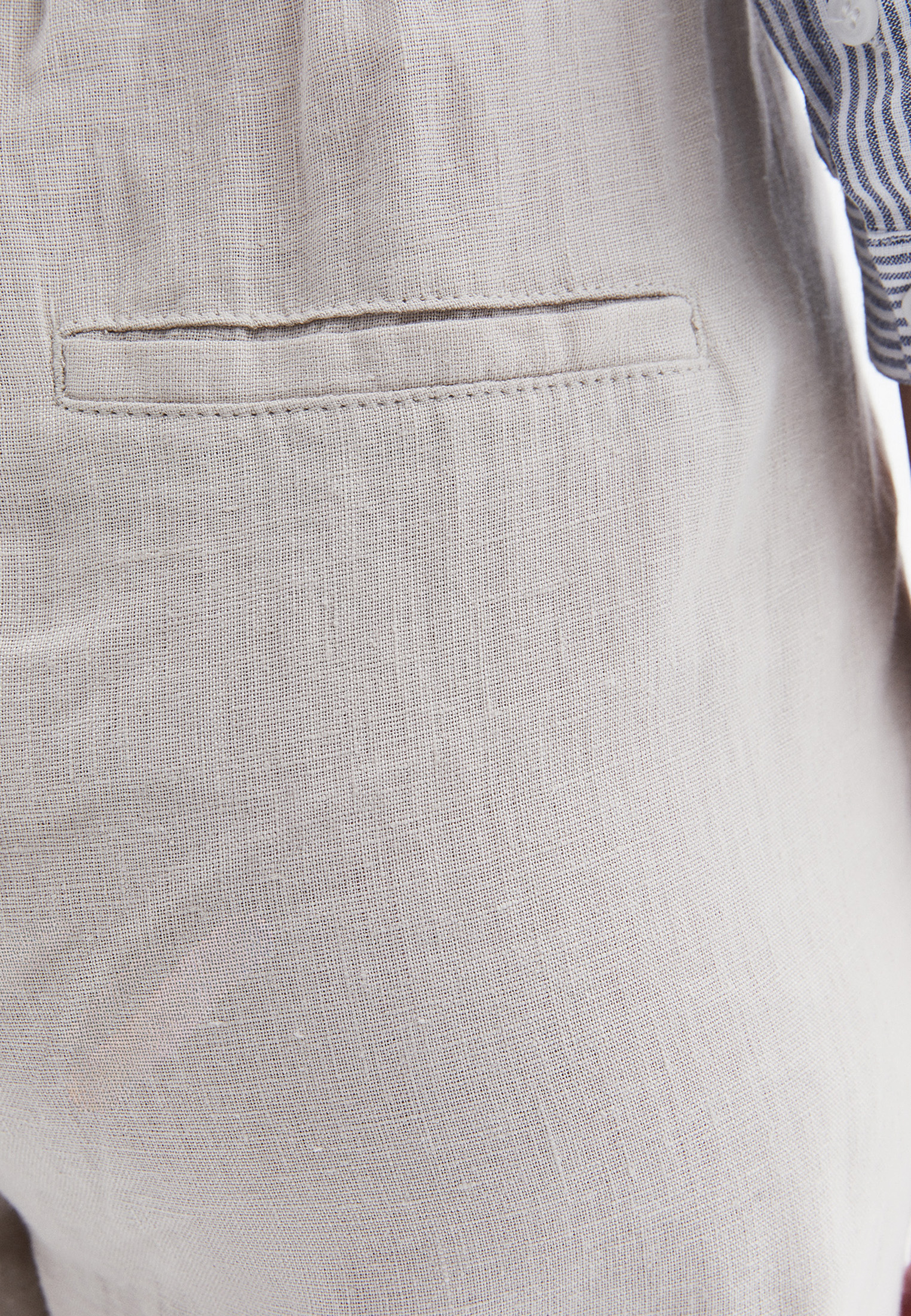 Bej Keten Straight-Fit Pantolon