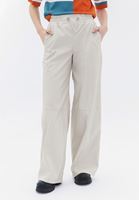 Bayan Krem Vegan Deri Wide-Leg Pantolon