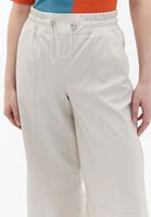 Bayan Krem Vegan Deri Wide-Leg Pantolon