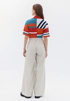 Bayan Krem Vegan Deri Wide-Leg Pantolon