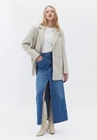 Bayan Krem Vegan Deri Oversize Blazer Ceket