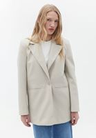 Bayan Krem Vegan Deri Oversize Blazer Ceket