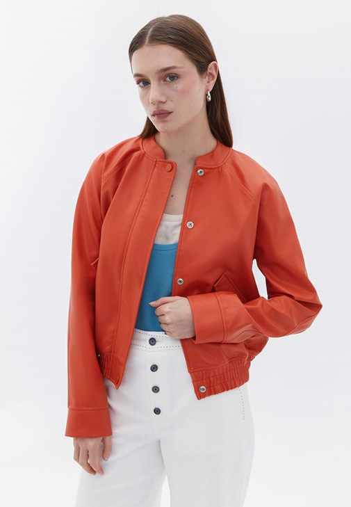 Turuncu Vegan Deri Bomber Ceket