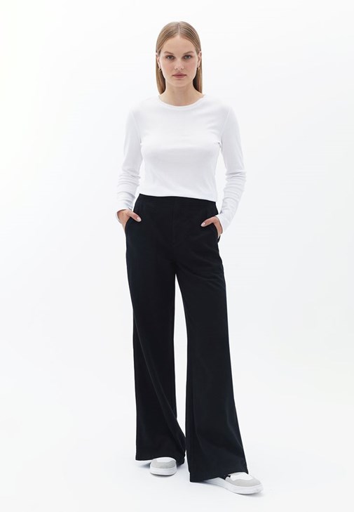 Siyah Orta Bel Wide-Leg Pantolon ( TENCEL™ )