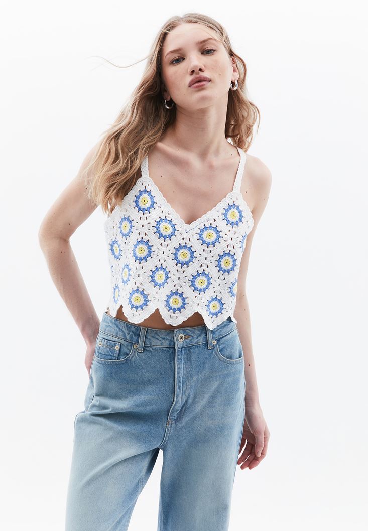 Çok Renkli Tığ İşi Crop Top 24YOX-NOVASCROP | OXXO