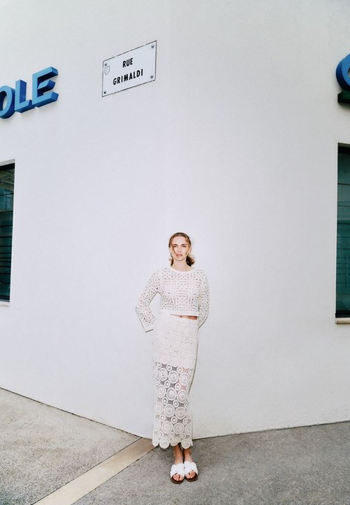 Krem Tığ İşi Bağcık Detaylı Etek