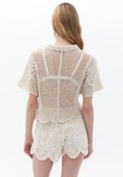 Bayan Krem Tığ İşi Gömlek