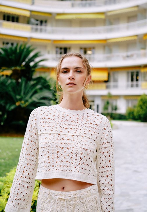 Krem Tığ İşi Sıfır Yaka Bluz