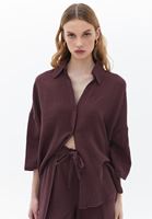 Bayan Bordo Pamuklu Oversize Gömlek
