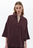 Bayan Bordo Pamuklu Oversize Gömlek