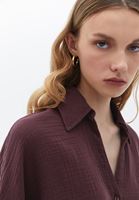 Bayan Bordo Pamuklu Oversize Gömlek