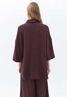 Bayan Bordo Pamuklu Oversize Gömlek
