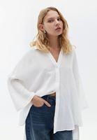 Bayan Krem Pamuklu Oversize Gömlek