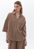 Bayan Kahverengi Pamuklu Oversize Gömlek