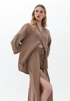 Bayan Kahverengi Pamuklu Oversize Gömlek