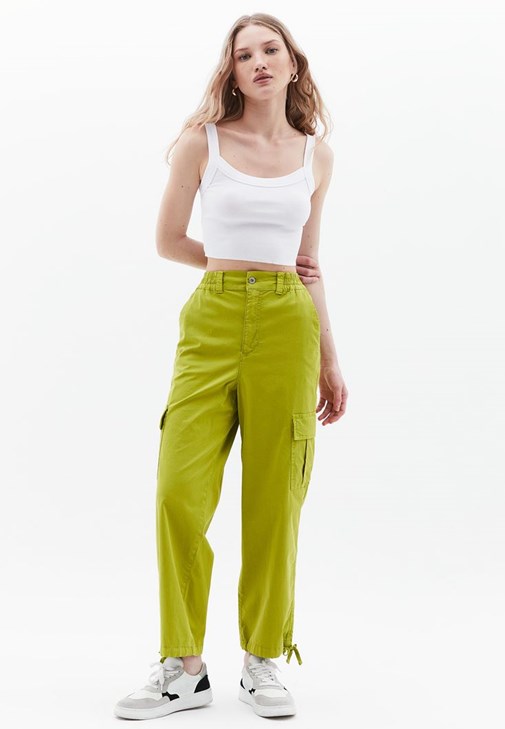 Yeşil Yüksek Bel Kargo Cepli Pantolon