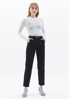 Bayan Siyah Yüksek Bel Straight-Fit Pantolon 