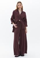 Bayan Bordo Yırtmaç Detaylı Wide-Leg Pantolon