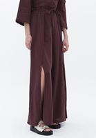Bayan Bordo Yırtmaç Detaylı Wide-Leg Pantolon