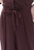Bayan Bordo Yırtmaç Detaylı Wide-Leg Pantolon