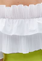 Bayan Beyaz Pileli Crop Bluz