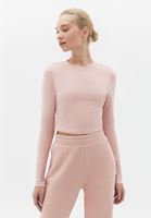 Bayan Pembe Pamuklu Crop Tişört