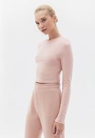 Bayan Pembe Pamuklu Crop Tişört