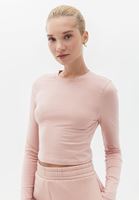 Bayan Pembe Pamuklu Crop Tişört