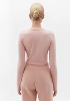 Bayan Pembe Pamuklu Crop Tişört