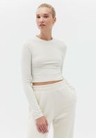 Bayan Krem Pamuklu Crop Tişört