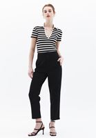 Women White/Black Polo Neck Tshirt