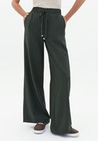 Bayan Yeşil Orta Bel Wide-Leg Pantolon