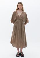 Bayan Kahverengi Kruvaze Yaka Cepli Elbise