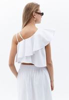 Bayan Beyaz Volanlı Crop Bluz