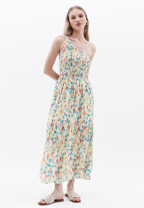 Çok Renkli Gipeli Uzun Elbise