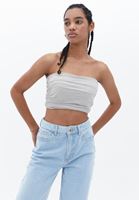 Bayan Gri Straplez Crop Top