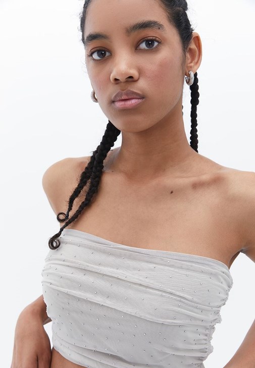 Taşlı Crop Top ve Pantolon Kombini