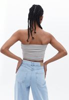 Bayan Gri Straplez Crop Top
