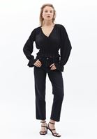 Bayan Siyah Kruvaze Yaka Crop Bluz