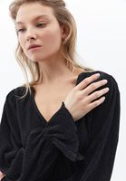 Bayan Siyah Kruvaze Yaka Crop Bluz